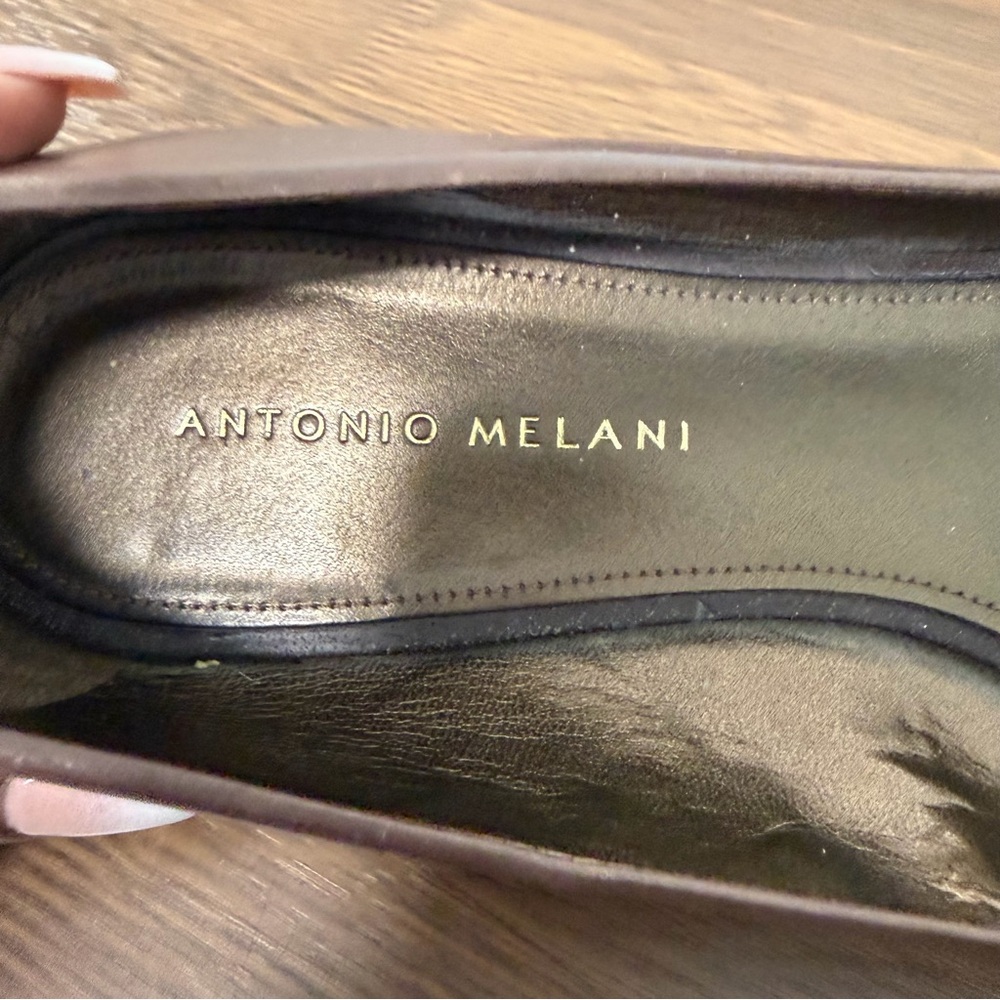 ANTONIO MELANI Dark Brown Peep-Toe Flats Size 9.5 - Picture 8 of 10